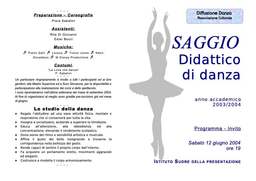 SAGGIO DIDATTICO 2004 Diffusione DANZA